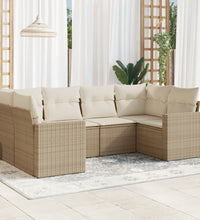 6-tlg. Garten-Sofagarnitur mit Kissen Beige Poly Rattan