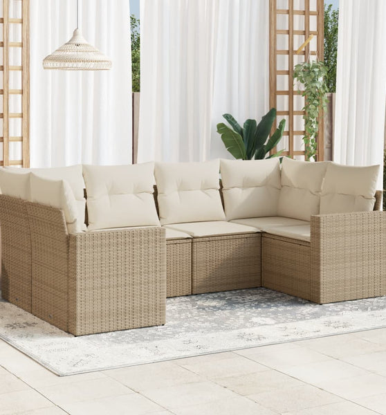 6-tlg. Garten-Sofagarnitur mit Kissen Beige Poly Rattan