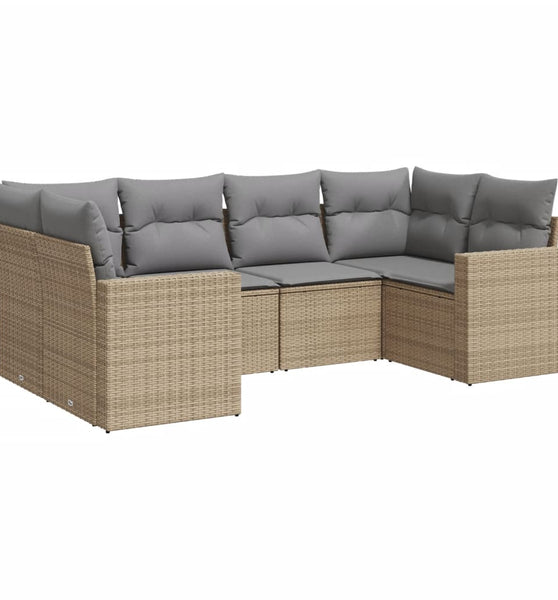 6-tlg. Garten-Sofagarnitur mit Kissen Beige Poly Rattan