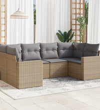 6-tlg. Garten-Sofagarnitur mit Kissen Beige Poly Rattan