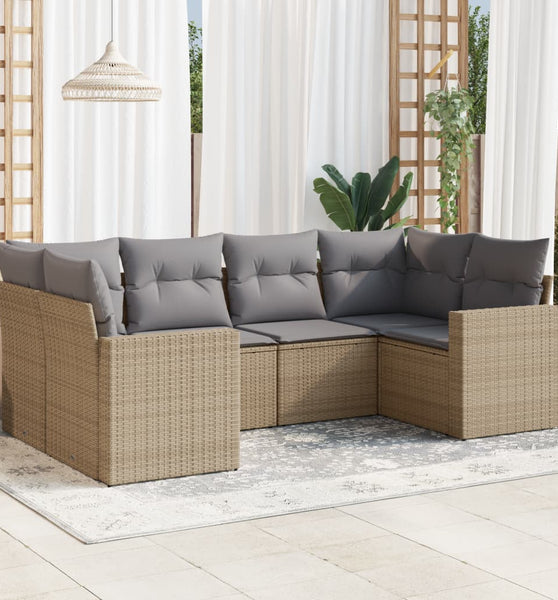 6-tlg. Garten-Sofagarnitur mit Kissen Beige Poly Rattan