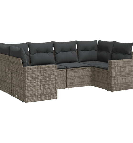 6-tlg. Garten-Sofagarnitur mit Kissen Grau Poly Rattan