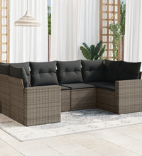 6-tlg. Garten-Sofagarnitur mit Kissen Grau Poly Rattan