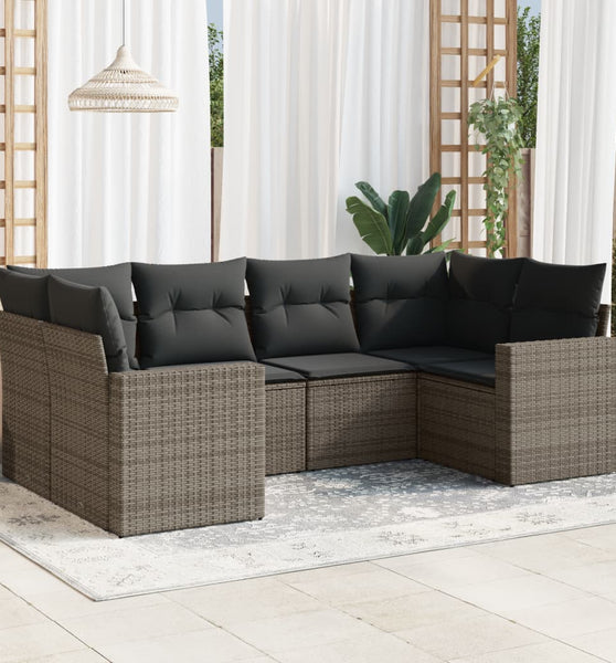 6-tlg. Garten-Sofagarnitur mit Kissen Grau Poly Rattan