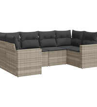 6-tlg. Garten-Sofagarnitur mit Kissen Hellgrau Poly Rattan
