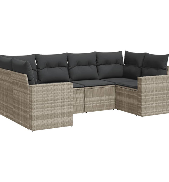 6-tlg. Garten-Sofagarnitur mit Kissen Hellgrau Poly Rattan