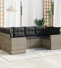 6-tlg. Garten-Sofagarnitur mit Kissen Hellgrau Poly Rattan