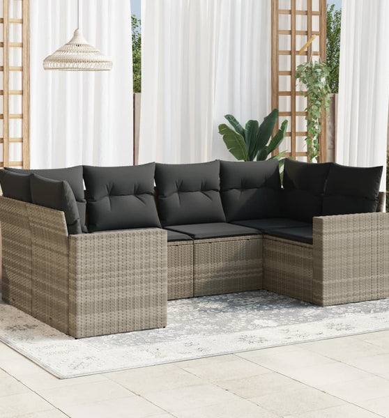 6-tlg. Garten-Sofagarnitur mit Kissen Hellgrau Poly Rattan