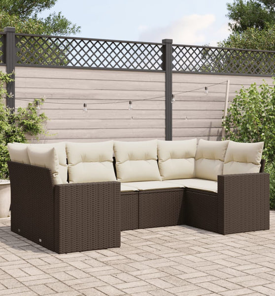 6-tlg. Garten-Sofagarnitur mit Kissen Braun Poly Rattan