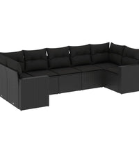 7-tlg. Garten-Sofagarnitur mit Kissen Schwarz Poly Rattan