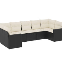 7-tlg. Garten-Sofagarnitur mit Kissen Schwarz Poly Rattan