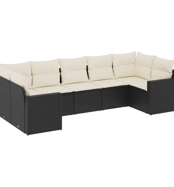 7-tlg. Garten-Sofagarnitur mit Kissen Schwarz Poly Rattan