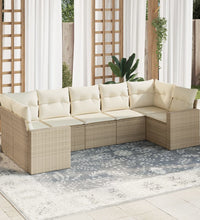 7-tlg. Garten-Sofagarnitur mit Kissen Beige Poly Rattan
