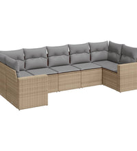 7-tlg. Garten-Sofagarnitur mit Kissen Beige Poly Rattan