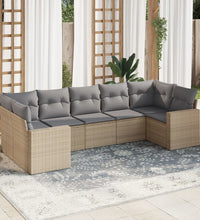 7-tlg. Garten-Sofagarnitur mit Kissen Beige Poly Rattan