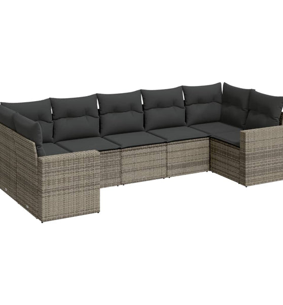 7-tlg. Garten-Sofagarnitur mit Kissen Grau Poly Rattan