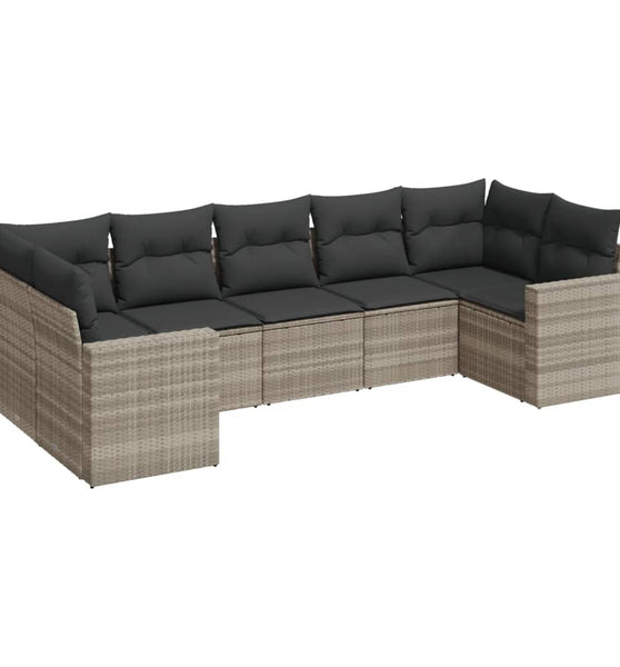 7-tlg. Garten-Sofagarnitur mit Kissen Hellgrau Poly Rattan