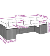 7-tlg. Garten-Sofagarnitur mit Kissen Hellgrau Poly Rattan