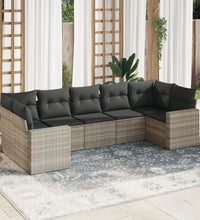 7-tlg. Garten-Sofagarnitur mit Kissen Hellgrau Poly Rattan