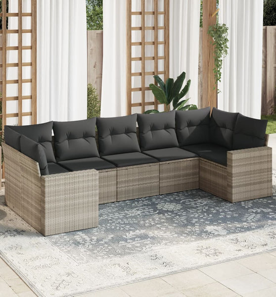 7-tlg. Garten-Sofagarnitur mit Kissen Hellgrau Poly Rattan