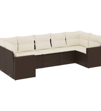 7-tlg. Garten-Sofagarnitur mit Kissen Braun Poly Rattan