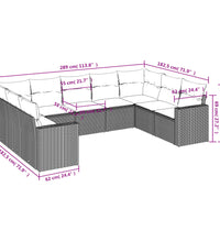 9-tlg. Garten-Sofagarnitur mit Kissen Schwarz Poly Rattan
