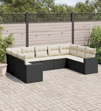 9-tlg. Garten-Sofagarnitur mit Kissen Schwarz Poly Rattan