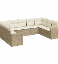 9-tlg. Garten-Sofagarnitur mit Kissen Beige Poly Rattan
