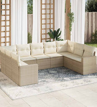 9-tlg. Garten-Sofagarnitur mit Kissen Beige Poly Rattan
