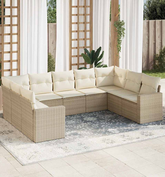 9-tlg. Garten-Sofagarnitur mit Kissen Beige Poly Rattan