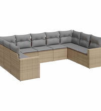 9-tlg. Garten-Sofagarnitur mit Kissen Beige Poly Rattan