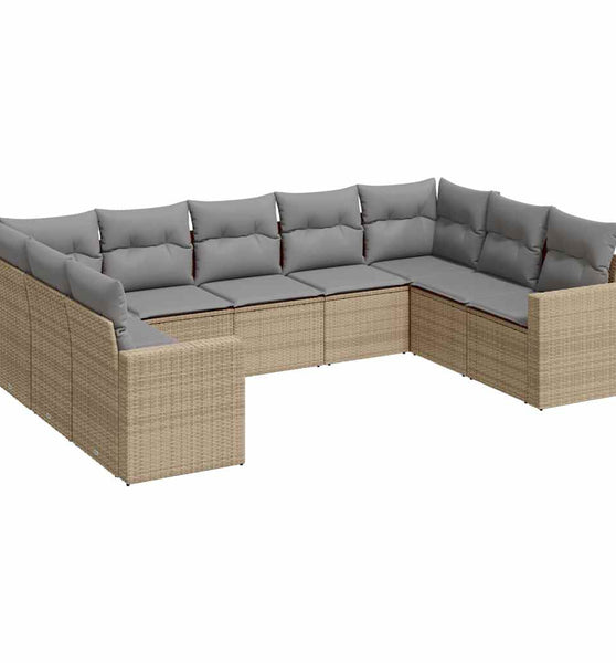 9-tlg. Garten-Sofagarnitur mit Kissen Beige Poly Rattan