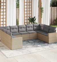 9-tlg. Garten-Sofagarnitur mit Kissen Beige Poly Rattan