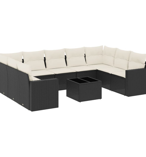 10-tlg. Garten-Sofagarnitur mit Kissen Schwarz Poly Rattan