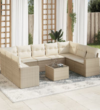 10-tlg. Garten-Sofagarnitur mit Kissen Beige Poly Rattan
