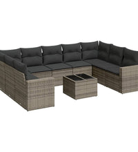 10-tlg. Garten-Sofagarnitur mit Kissen Grau Poly Rattan