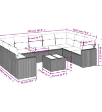 10-tlg. Garten-Sofagarnitur mit Kissen Grau Poly Rattan