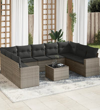 10-tlg. Garten-Sofagarnitur mit Kissen Grau Poly Rattan