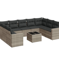 10-tlg. Garten-Sofagarnitur mit Kissen Hellgrau Poly Rattan