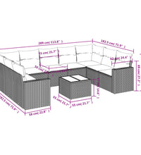 10-tlg. Garten-Sofagarnitur mit Kissen Hellgrau Poly Rattan