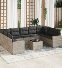 10-tlg. Garten-Sofagarnitur mit Kissen Hellgrau Poly Rattan