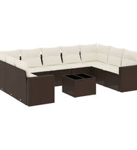 10-tlg. Garten-Sofagarnitur mit Kissen Braun Poly Rattan