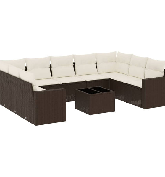 10-tlg. Garten-Sofagarnitur mit Kissen Braun Poly Rattan