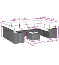 10-tlg. Garten-Sofagarnitur mit Kissen Braun Poly Rattan