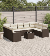 10-tlg. Garten-Sofagarnitur mit Kissen Braun Poly Rattan