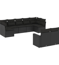 9-tlg. Garten-Sofagarnitur mit Kissen Schwarz Poly Rattan
