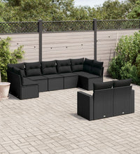 9-tlg. Garten-Sofagarnitur mit Kissen Schwarz Poly Rattan
