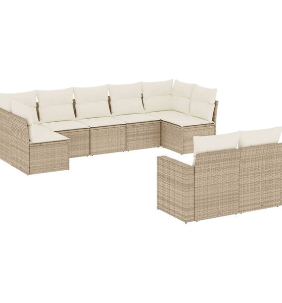 9-tlg. Garten-Sofagarnitur mit Kissen Beige Poly Rattan