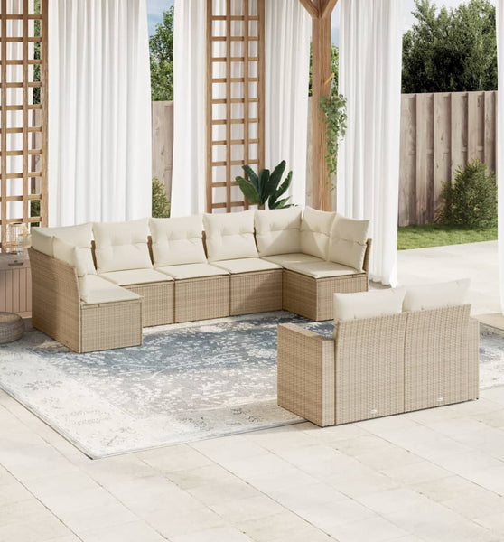 9-tlg. Garten-Sofagarnitur mit Kissen Beige Poly Rattan