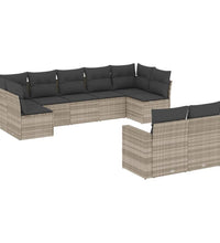 9-tlg. Garten-Sofagarnitur mit Kissen Hellgrau Poly Rattan